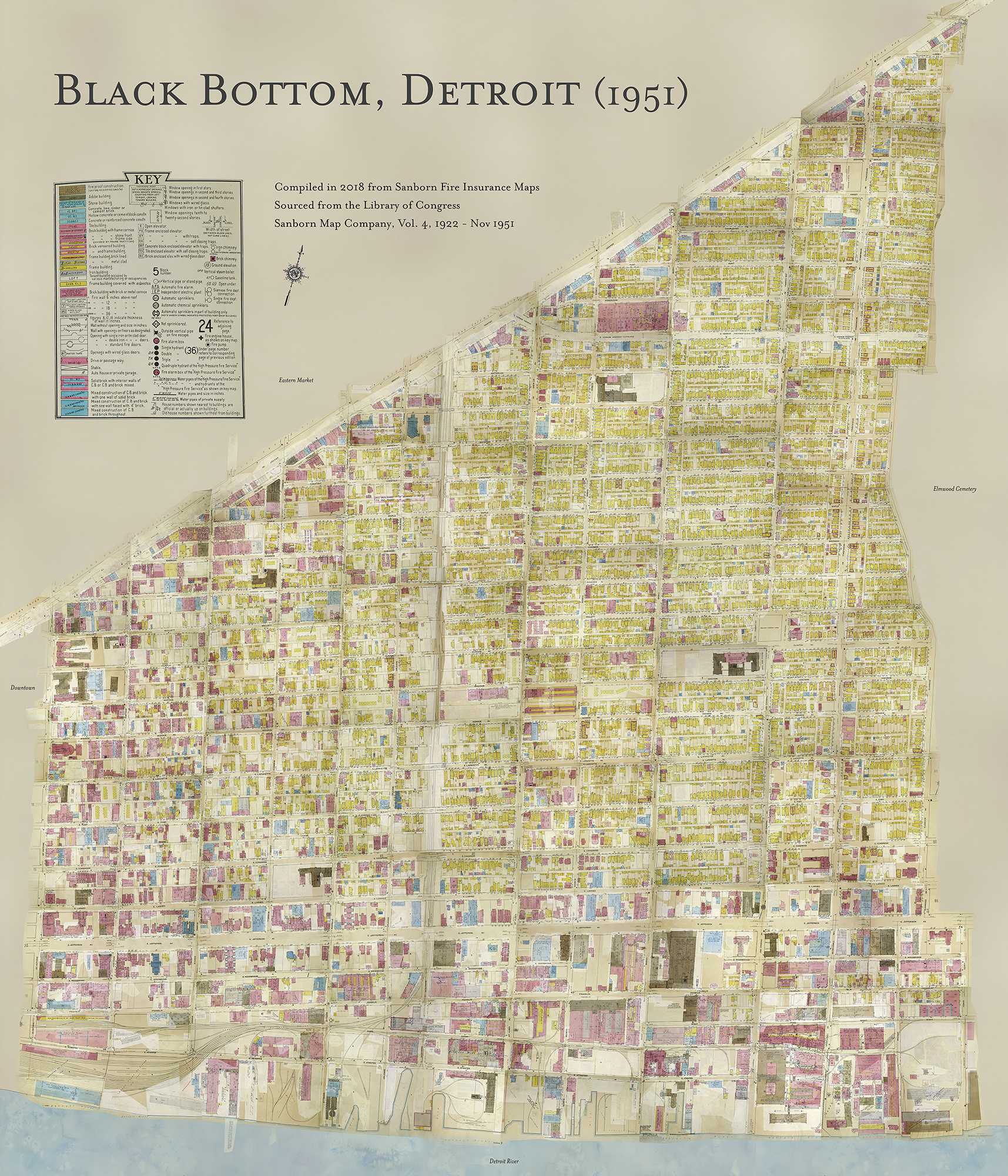 Historical Map of Black Bottom, Detroit